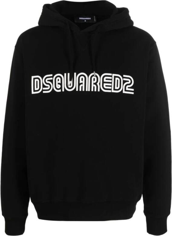 Dsquared2 Zwarte Sweatshirt Logo Print Italiaans Katoen Black Heren
