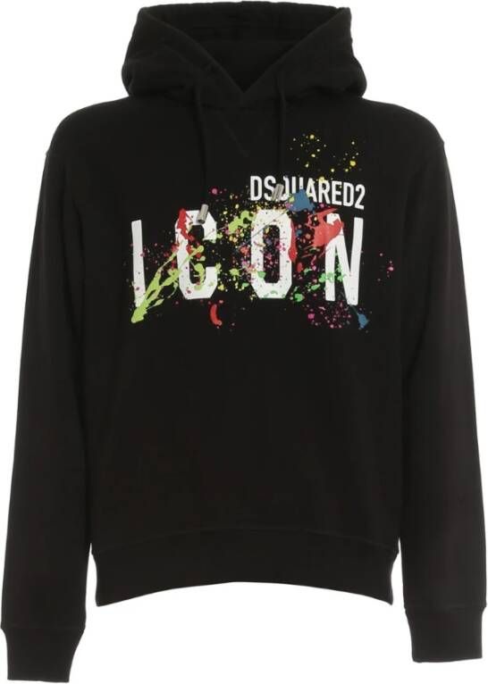 Dsquared2 Zwarte hoodie met print op de oorkant Black Heren