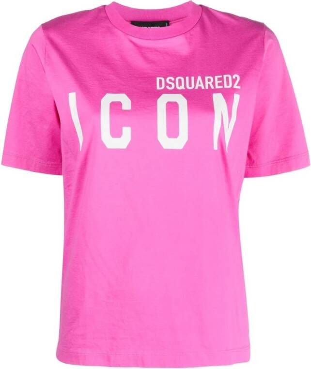 Dsquared2 I Logo-Print T-Shirt in Fuchsia Roze Pink Dames