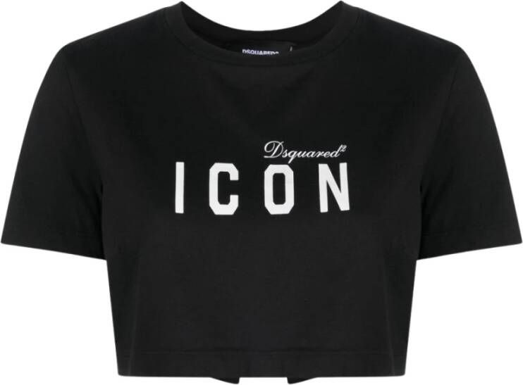 Dsquared2 Iconisch Kort Katoenen T-shirt voor Vrouwen Zwart Dames