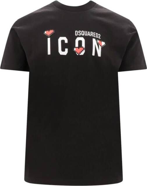 Dsquared2 Iconische Hart Pixel Print Katoenen T-shirt Zwart Heren