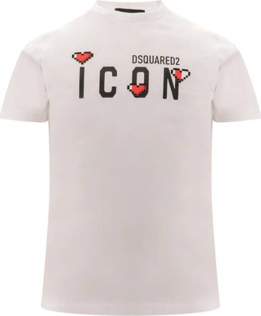 Dsquared2 Iconische Heart Pixel Print Katoenen T-Shirt White Heren
