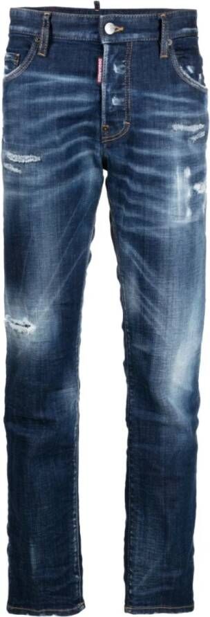 Dsquared2 Indigo Blauwe Ripped Slim-Cut Denim Jeans Blauw Heren