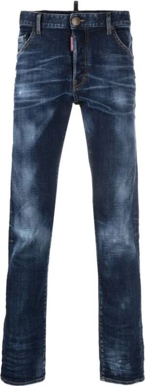 Dsquared2 Indigo Logo-Patch Straight-Leg Jeans Blauw Heren