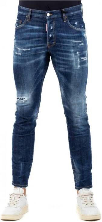 Dsquared2 Indigo Blauwe Ripped Slim-Cut Denim Jeans Blauw Heren