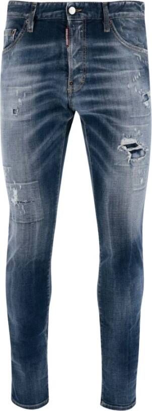 Dsquared2 Slim-Fit Distressed Stretch Denim Jeans Blauw Heren