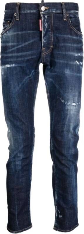 Dsquared2 Blauwe Skater Fit Jeans met Esdoornblad Borduursel Blauw Heren