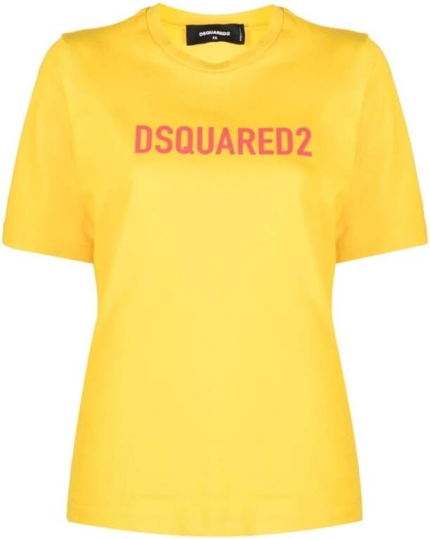 Dsquared2 Kanariegele T-shirt met logo print Yellow Dames