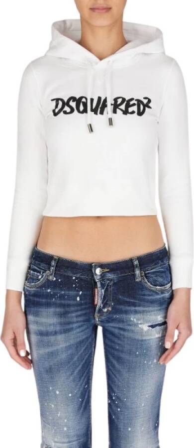 Dsquared2 Cropped Hoodie met Opvallend Logo White Dames