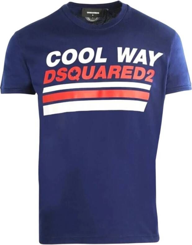 Dsquared2 Katoenen T-shirt met Groot Logo Blauw Heren