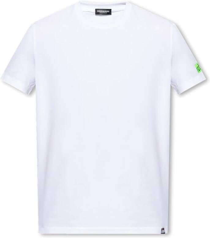 Dsquared2 Witte en Groene Katoenen T-Shirt met Logo Patches White Heren