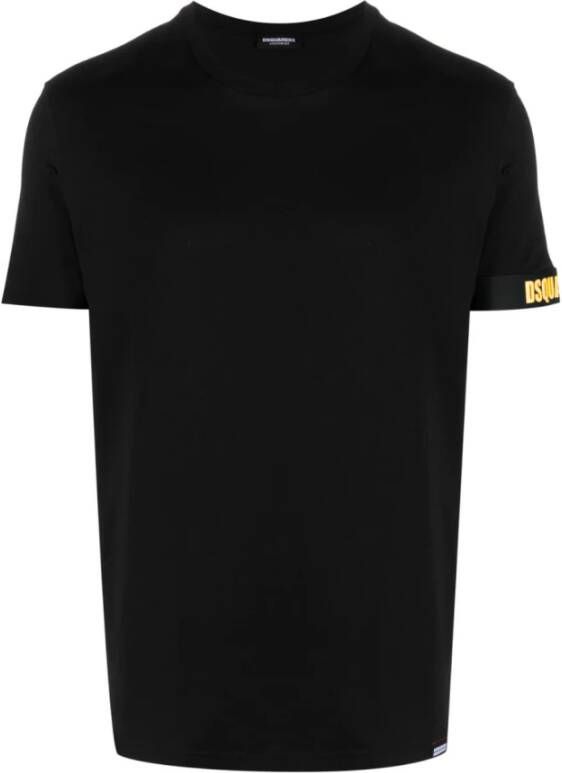 Dsquared2 Klassiek Zwart Stretch Katoenen T-Shirt met Geborduurd Logo Zwart Heren
