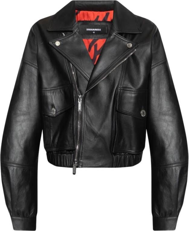 Dsquared2 Leather jacket Zwart Dames