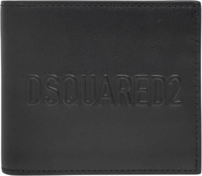 Dsquared2 Leren dubbelgevouwen portemonnee met logo print Zwart Heren