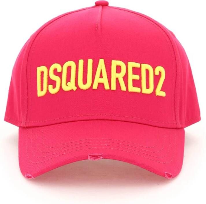 Dsquared2 Logo Baseballpet met Verweerde Details Roze Heren
