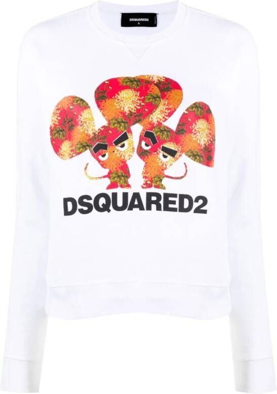 Dsquared2 Logo Bedrukte Sweatshirt Witte Crewneck Lange Mouw White Dames