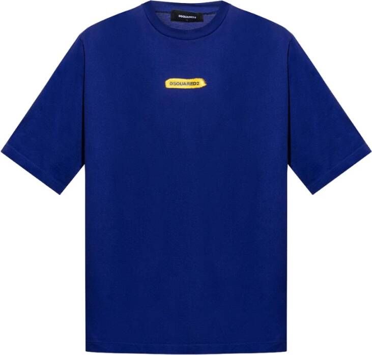 Dsquared2 Logo Print Blauwe Crewneck T-Shirt Blauw Heren