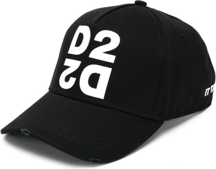 Dsquared2 Contrast Logo Baseball Cap Distressed Klep Black Unisex