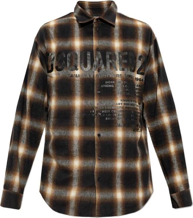 Dsquared2 Logo Print Geruite Overhemd Bruin Heren