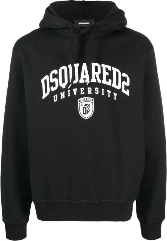 Dsquared2 Zwarte katoenen hoodie met wit logo print Black Heren
