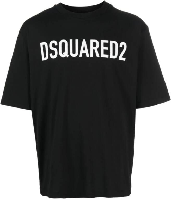 Dsquared2 Logo-Print Katoenen T-Shirt in Zwart Wit Zwart Heren