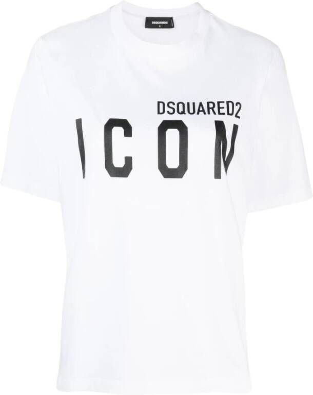 Dsquared2 Logo-Print Katoenen T-Shirt Upgrade Wit Dames