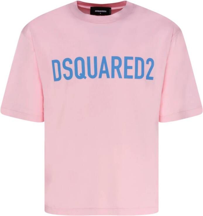 Dsquared2 Logo Print T-Shirt in Lichtroze en Hemelsblauw Pink Heren