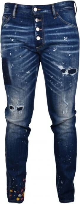 Dsquared2 Luxe Blauwe Jeans met Bloemenborduursel Blauw Heren