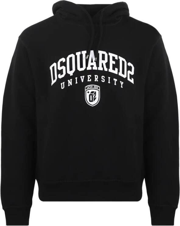Dsquared2 Zwarte katoenen hoodie met wit logo print Black Heren