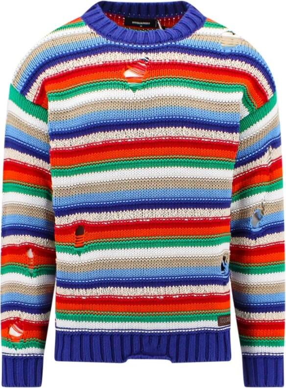 Dsquared2 Men Clothing Knitwear Multicolor Ss23 Blauw Heren
