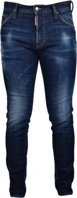 Dsquared2 Men& Luxury Jeans Blue Cool Guy Jeans with Red Dsq2 Brothers Patch Blauw Heren