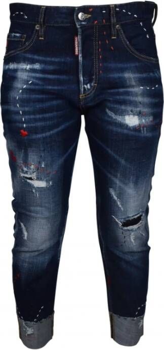 Dsquared2 Men& Luxury Jeans Blue Sailor Jeans with Stitching Blauw Heren