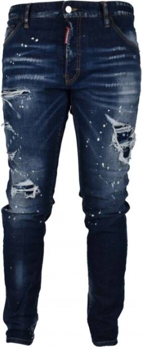 Dsquared2 Men Luxury Jeans Cool Guy Faded Blue Jeans with White Paint Stains and Yellow Patch Blauw Heren