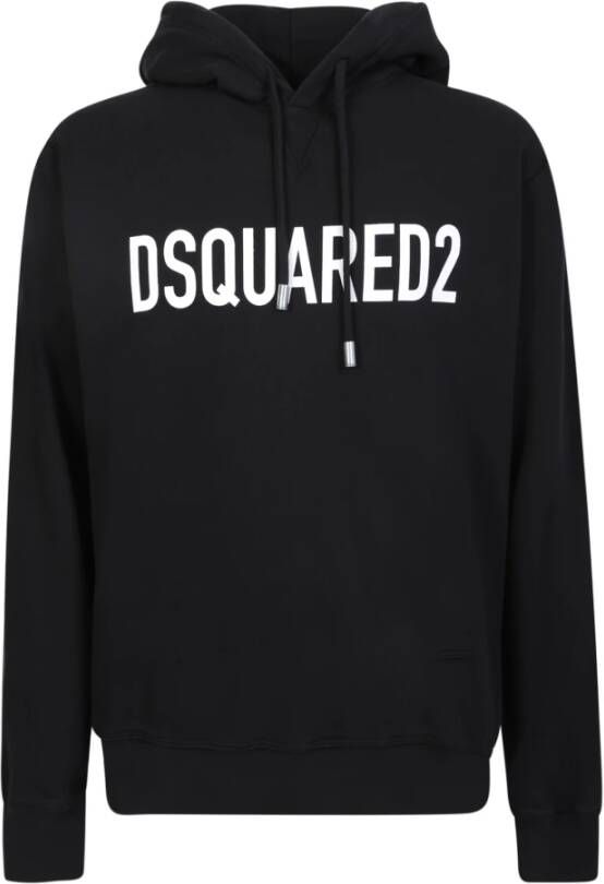 Dsquared2 Minimalistische Zwarte Hoodie met Logo Print Zwart Heren