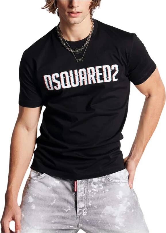 Dsquared2 Zwarte Logo Print Crew Neck T-shirts en Polos Black Heren