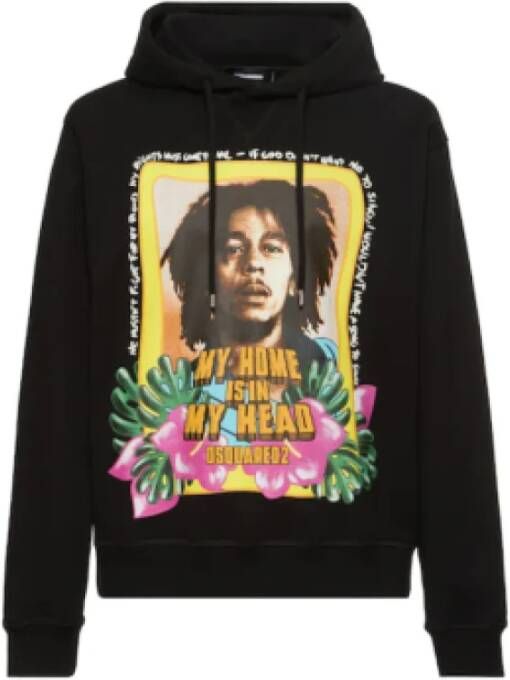 Dsquared2 Zwarte Oversized Hoodie met Bob Marley Print Black Heren