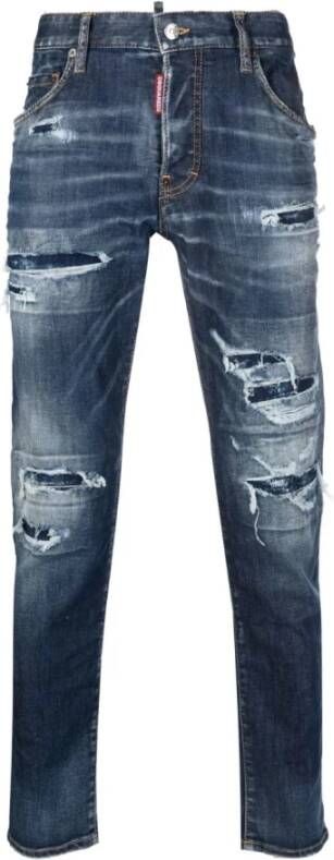 Dsquared2 Medium Blauwe Skater Jeans met Scheuren en Gewassen Effect Blauw Heren