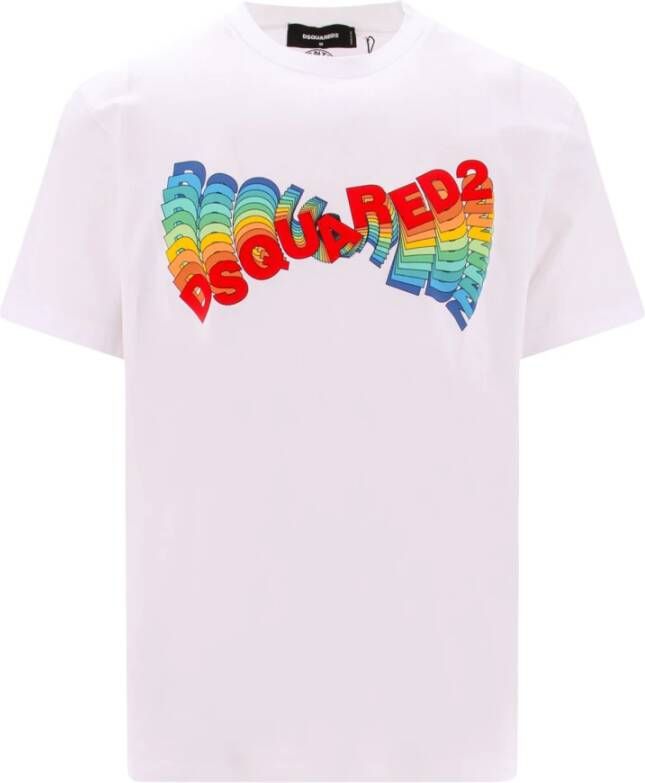 Dsquared2 Multicolor Logo Katoenen T-Shirt White Heren