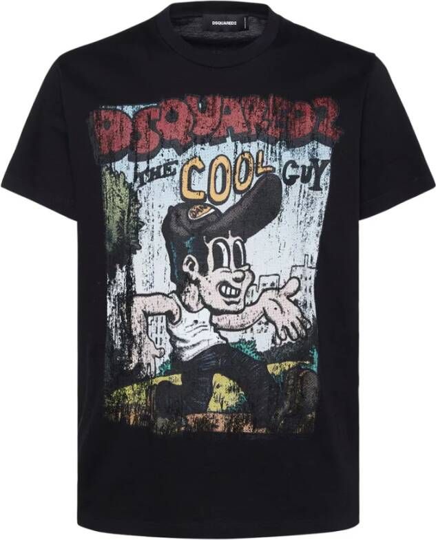 Dsquared2 Multicolor Logo Print Katoenen T-Shirt Zwart Heren