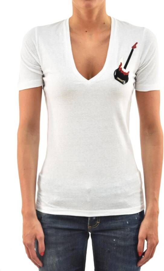 Dsquared2 Multikleur Leren Gitaar V-Hals T-Shirt voor Dames White Dames