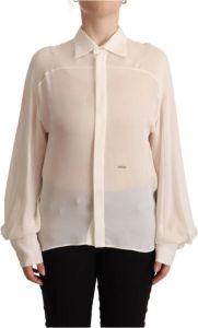 Dsquared2 Off White Silk Long Sleeves Collared Blouse Top Wit Dames