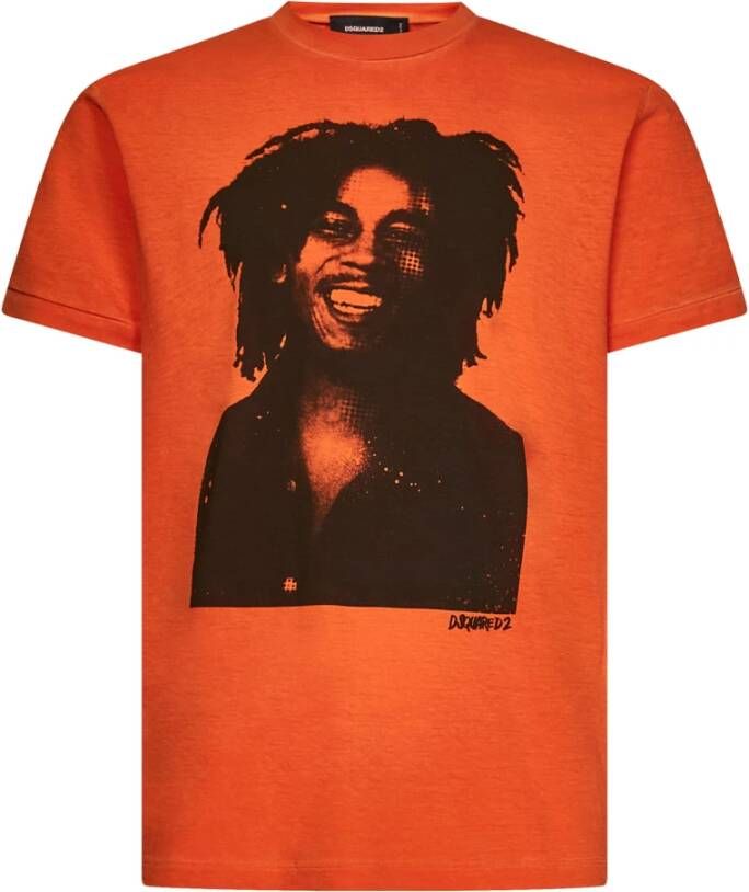Dsquared2 Oranje Grafische Print Katoenen T-Shirt voor Heren Oranje Heren