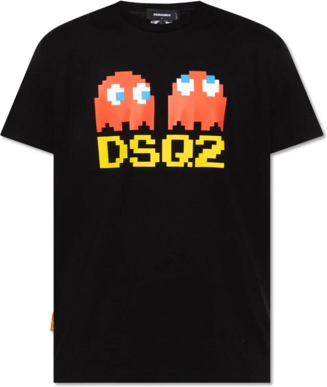 Dsquared2 Zwarte katoenen T-shirt met bedrukt logo Black Heren