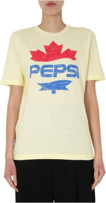 Dsquared2 Pepsi Logo Print T-shirt Geel Dames
