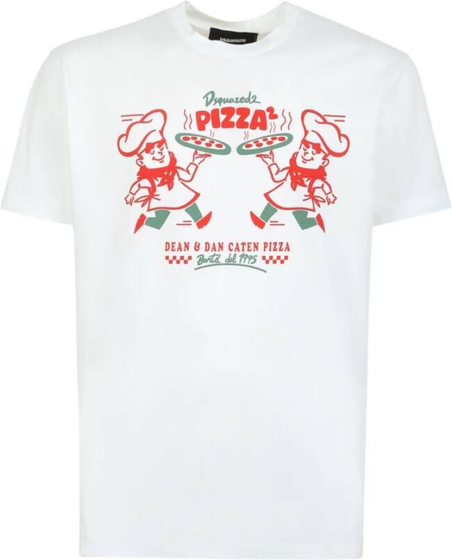 Dsquared2 Pizza Twins Grafische Print T-Shirt White Heren