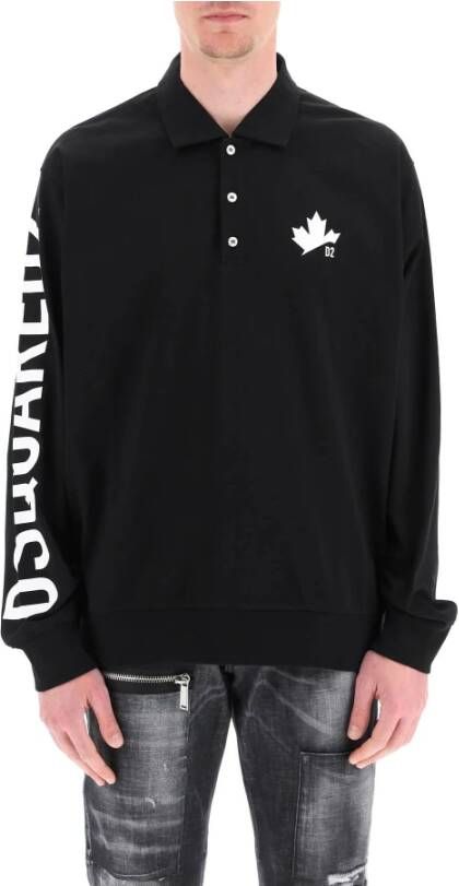 Dsquared2 Polo-stijl sweatshirt met bladafdruk Zwart Heren
