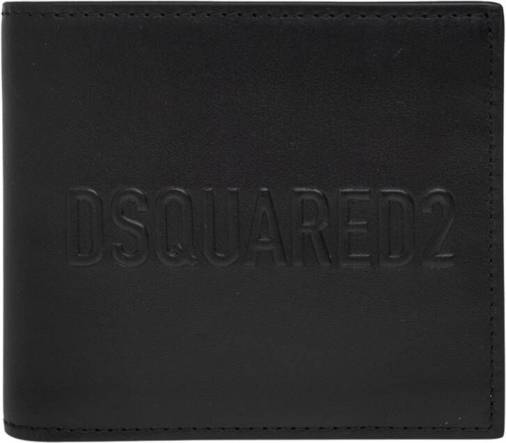Dsquared2 Leren dubbelgevouwen portemonnee met logo print Black Heren