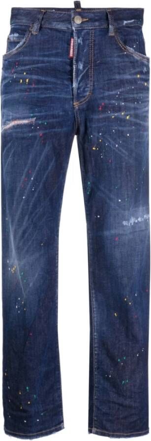 Dsquared2 Blauwe Paint-Splatter Cropped Jeans Blauw Dames
