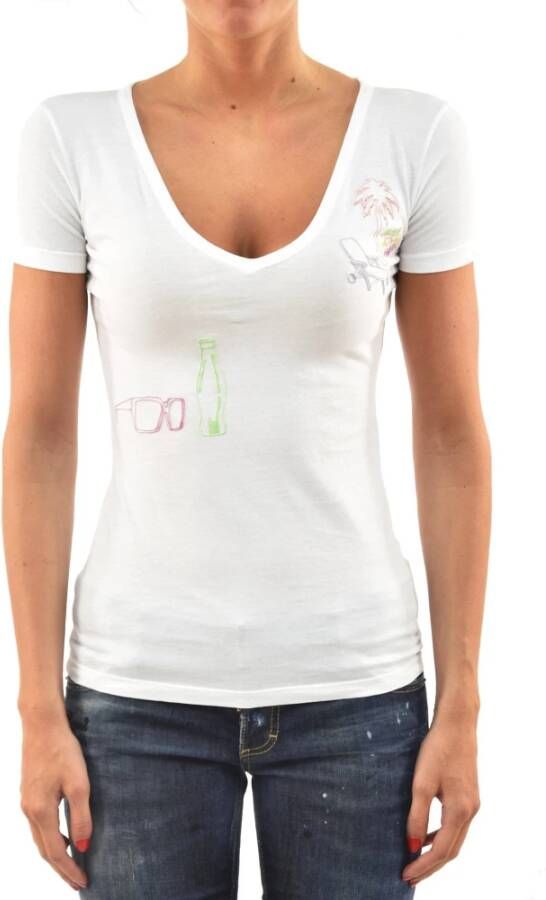 Dsquared2 Retro V-Hals Katoenen T-Shirt White Dames