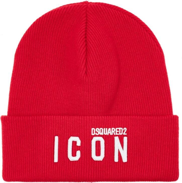 Dsquared2 Rode Geribbelde Beanie met Logo Rood Heren